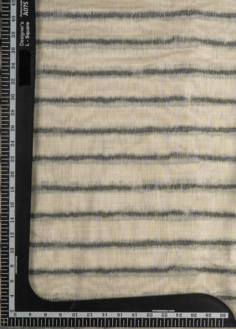 (Pre Cut -2 Meter) Banarasi Chanderi Off-White and Grey Color Stripes Pattern Screen Print Fabric.