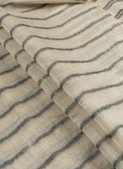 Banarasi Chanderi Off-White and Grey Color Stripes Pattern Screen Print Fabric.