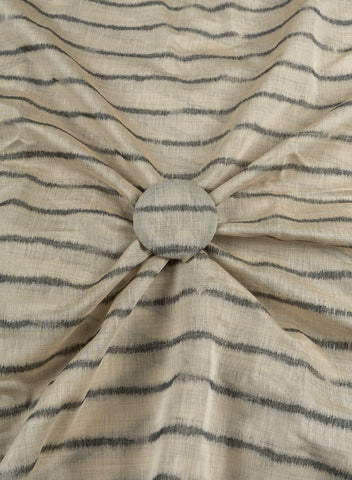 (Pre Cut -2 Meter) Banarasi Chanderi Off-White and Grey Color Stripes Pattern Screen Print Fabric.