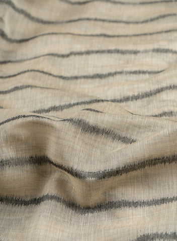 (Pre Cut -2 Meter) Banarasi Chanderi Off-White and Grey Color Stripes Pattern Screen Print Fabric.