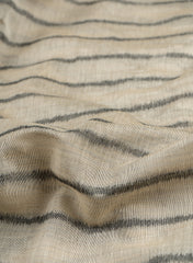 Banarasi Chanderi Off-White and Grey Color Stripes Pattern Screen Print Fabric.