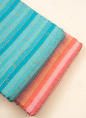 Blended Cotton Stripes Pattern Sequins Embroidery Fabric.