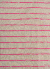 Banarasi Chanderi Off-White and Pink Color Stripes Pattern Screen Print Fabric.