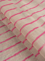 Banarasi Chanderi Off-White and Pink Color Stripes Pattern Screen Print Fabric.