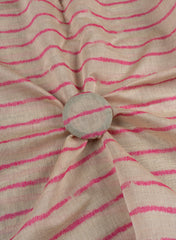 Banarasi Chanderi Off-White and Pink Color Stripes Pattern Screen Print Fabric.