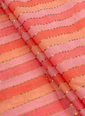 Blended Cotton Stripes Pattern Sequins Embroidery Fabric.
