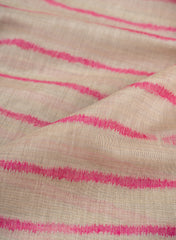 Banarasi Chanderi Off-White and Pink Color Stripes Pattern Screen Print Fabric.