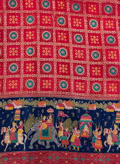 Pure Modal Satin Traditional Daman Pattern Jacqurad  Embroidery Fabric