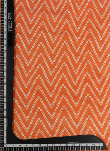 (Pre Cut-2 Meter) Cotton Mulmul Sunrise Orange Color Bandhani Pattern Screen Print Fabric.