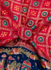 Pure Modal Satin Traditional Daman Pattern Jacqurad  Embroidery Fabric