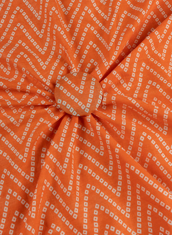 (Pre Cut-2 Meter) Cotton Mulmul Sunrise Orange Color Bandhani Pattern Screen Print Fabric.