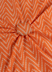 Cotton Mulmul Sunrise Orange Color Bandhani Pattern Screen Print Fabric.