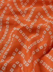 Cotton Mulmul Sunrise Orange Color Bandhani Pattern Screen Print Fabric.