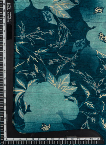 (Precut - 2 Meter) Pure Chinnon Chiffon Dark Blue Color Floral Digital Print Fabric With Foil