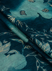 Pure Chinnon Chiffon Dark Blue Color Floral Digital Print Fabric With Foil