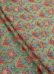 Pure Chinnon Chiffon Floral Pattern Resham Embroidery Fabric.