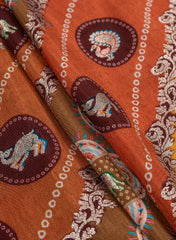 Pure Dola Silk Jacqurad Mustad Color Traditional  Pattern Fabric.