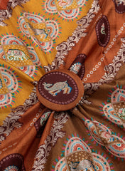 Pure Dola Silk Jacqurad Mustad Color Traditional  Pattern Fabric.