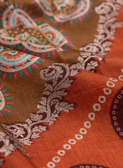 Pure Dola Silk Jacqurad Mustad Color Traditional  Pattern Fabric.