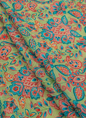 Pure Chinnon Chiffon Light Green Color Floral Pattern Embroidery Fabric.