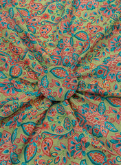 Pure Chinnon Chiffon Light Green Color Floral Pattern Embroidery Fabric.