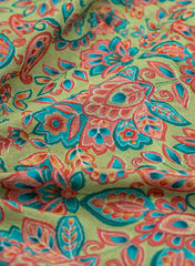 Pure Chinnon Chiffon Light Green Color Floral Pattern Embroidery Fabric.