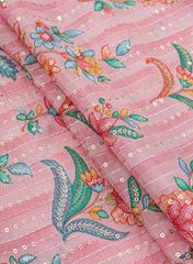 Pure Chinnon Chiffon Light Pink Color Floral Pattern Sequins Embroidery Fabric.