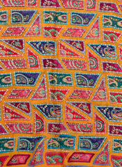 Pure Chinnon Chiffon Amber Yellow Color Traditional Pattern Sequins Embroidery Fabric.