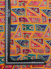 Pure Chinnon Chiffon Amber Yellow Color Traditional Pattern Sequins Embroidery Fabric.