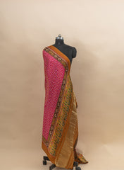 Pure Modal Satin Pink Color Bandhani Digital Print With Lagdi Patta Dupatta 42-Inches