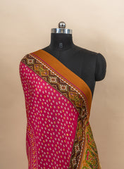 Pure Modal Satin Pink Color Bandhani Digital Print With Lagdi Patta Dupatta 42-Inches