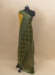 Pure Modal Satin Yellow and Green Color Bandhani Digital Print With Lagdi Patta Dupatta 42-Inches.