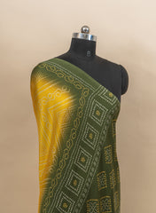 Pure Modal Satin Yellow and Green Color Bandhani Digital Print With Lagdi Patta Dupatta 42-Inches.