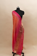 Pure Modal Satin Orange Color Bandhani Digital Print With Lagdi Patta Dupatta 42-Inches.