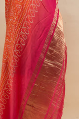 Pure Modal Satin Orange Color Bandhani Digital Print With Lagdi Patta Dupatta 42-Inches.