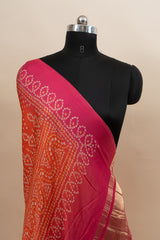 Pure Modal Satin Orange Color Bandhani Digital Print With Lagdi Patta Dupatta 42-Inches.