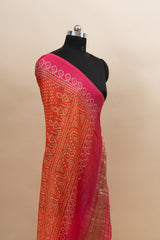 Pure Modal Satin Orange Color Bandhani Digital Print With Lagdi Patta Dupatta 42-Inches.