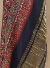 Pure Modal Satin Navy Blue Color Bandhani Digital Print With Lagdi Patta Dupatta 42-Inches.