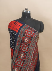 Pure Modal Satin Navy Blue Color Bandhani Digital Print With Lagdi Patta Dupatta 42-Inches.