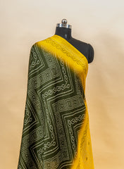 Pure Modal Satin Yellow And Green Color Bandhani Digital Print With Lagdi Patta Dupatta 42-Inches.