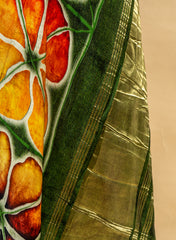 Pure Modal Satin Dark Green Color Floral Digital Print With Lagdi Patta Dupatta 42-Inches.