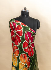 Pure Modal Satin Dark Green Color Floral Digital Print With Lagdi Patta Dupatta 42-Inches.