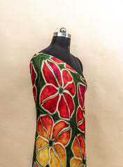 Pure Modal Satin Dark Green Color Floral Digital Print With Lagdi Patta Dupatta 42-Inches.