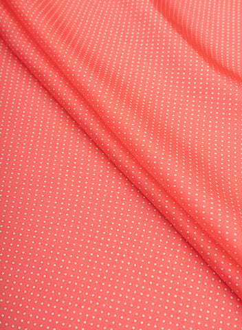 (Pre Cut-2.5 Meter) Satin Georgette Red Color Dots Pattern Hybrid Print Fabric.