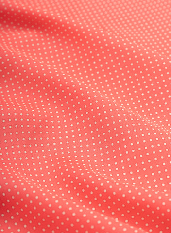 (Pre Cut-2.5 Meter) Satin Georgette Red Color Dots Pattern Hybrid Print Fabric.