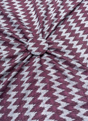 Pure Muslin Purple And Grey Color Zig-Zag Pattern Hybrid Print Fabric.