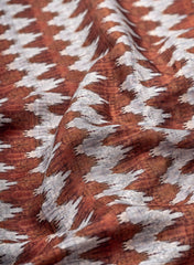 Pure Muslin Chestnut Brown Color Zig-Zag Pattern Hybrid Print Fabric.