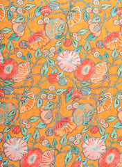 Pure Muslin Tangerine Color Floral Digital Print Fabric.