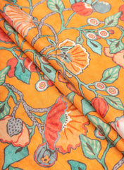 Pure Muslin Tangerine Color Floral Digital Print Fabric.