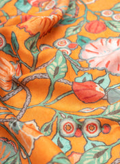 Pure Muslin Tangerine Color Floral Digital Print Fabric.